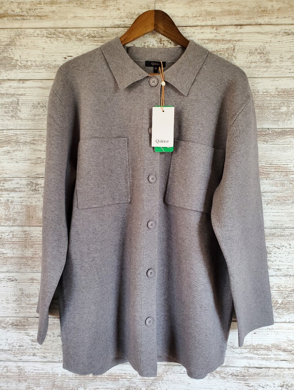 NWT Quince Eco-Knit Milano Stitch Oversized Shirt Jacket Heather Grey Shacket